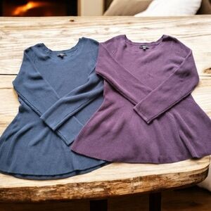 ellos Purple Blue Ribbed Flared Tunic Sweater Dress Size Medium